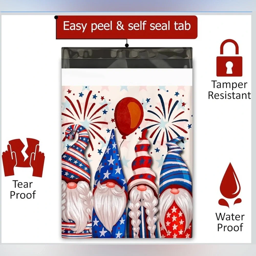 (10pk) Patriotic Gnome Polymailers - Red, White & Blue